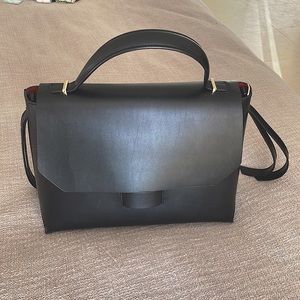 ZARA Black Structured Satchel | Detachable Strap Suede Interior | Minimal Bag